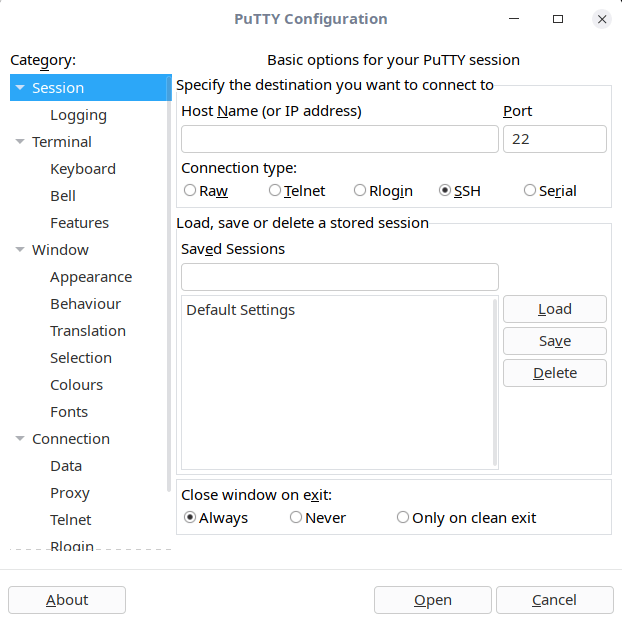 PuTTY 默認界面