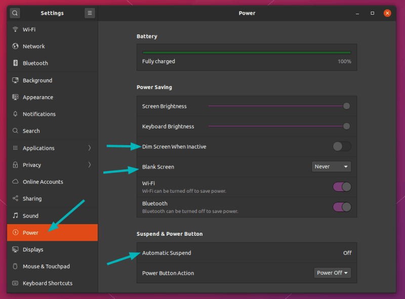 Ubuntu 20.04 的電源設置