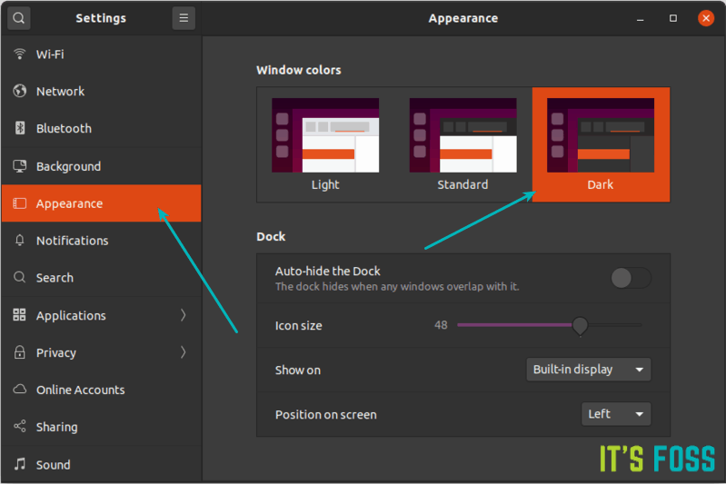 開啟夜間主題 Ubuntu