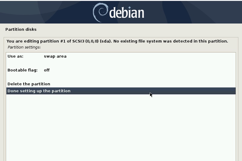 完成此分區設置-debian10