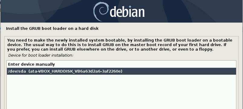 選擇硬盤-安裝 grub-Debian10