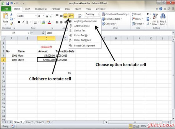 Rotate cell from Home tab