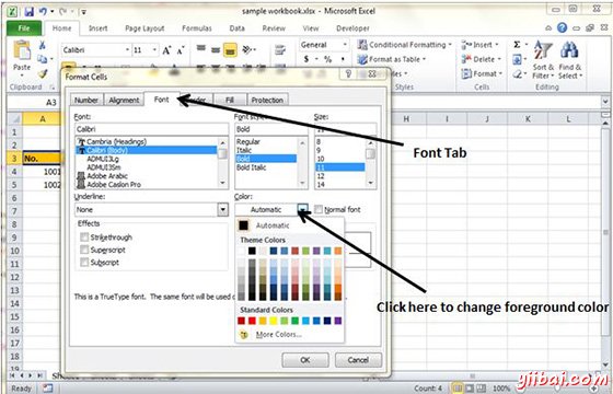 Change Foreground Color by formatting cells