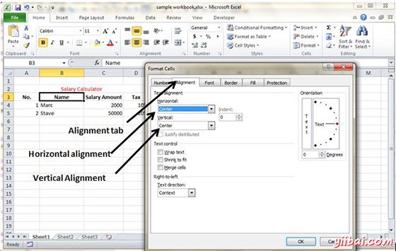 Change alignment from Format cells