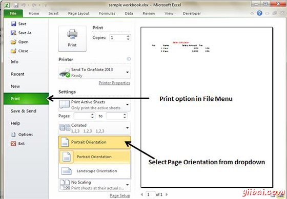 Setting Page orientation from File Menu